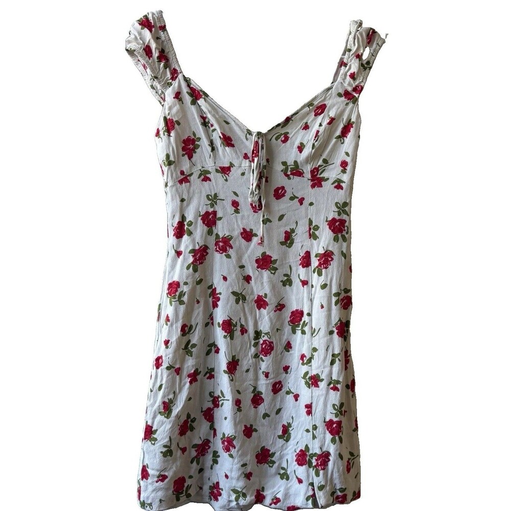 ZARA White Floral Smocked Square Neck Sleeveless Mini Dress Women’s S